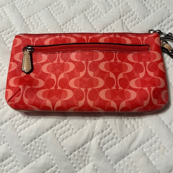 Coach Signature Print Red and Pink Wristlet - Picture 4 of 13